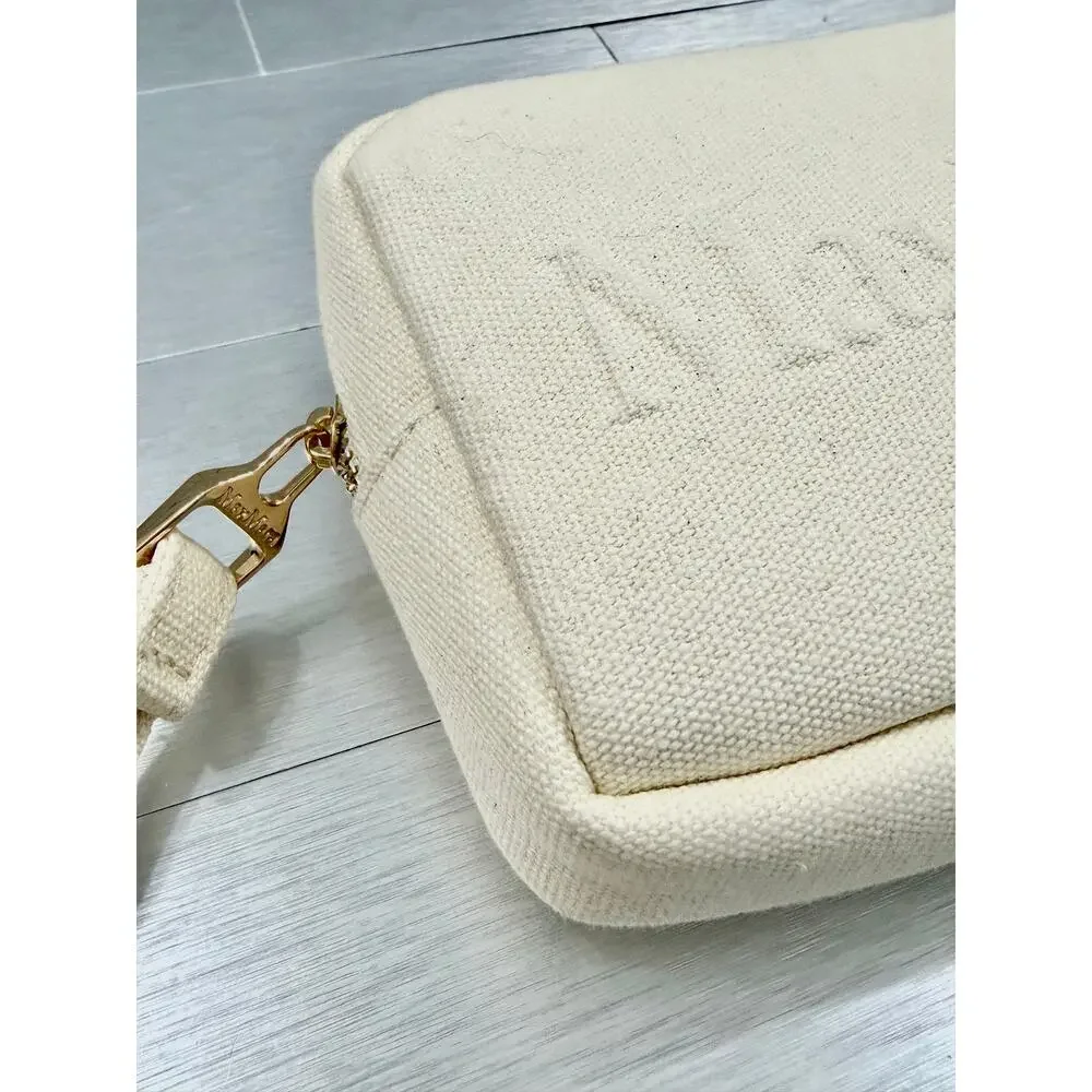 Max Mara Leccio MM Beauty Case Cream Canvas Wristlet Clutch (NWOT)